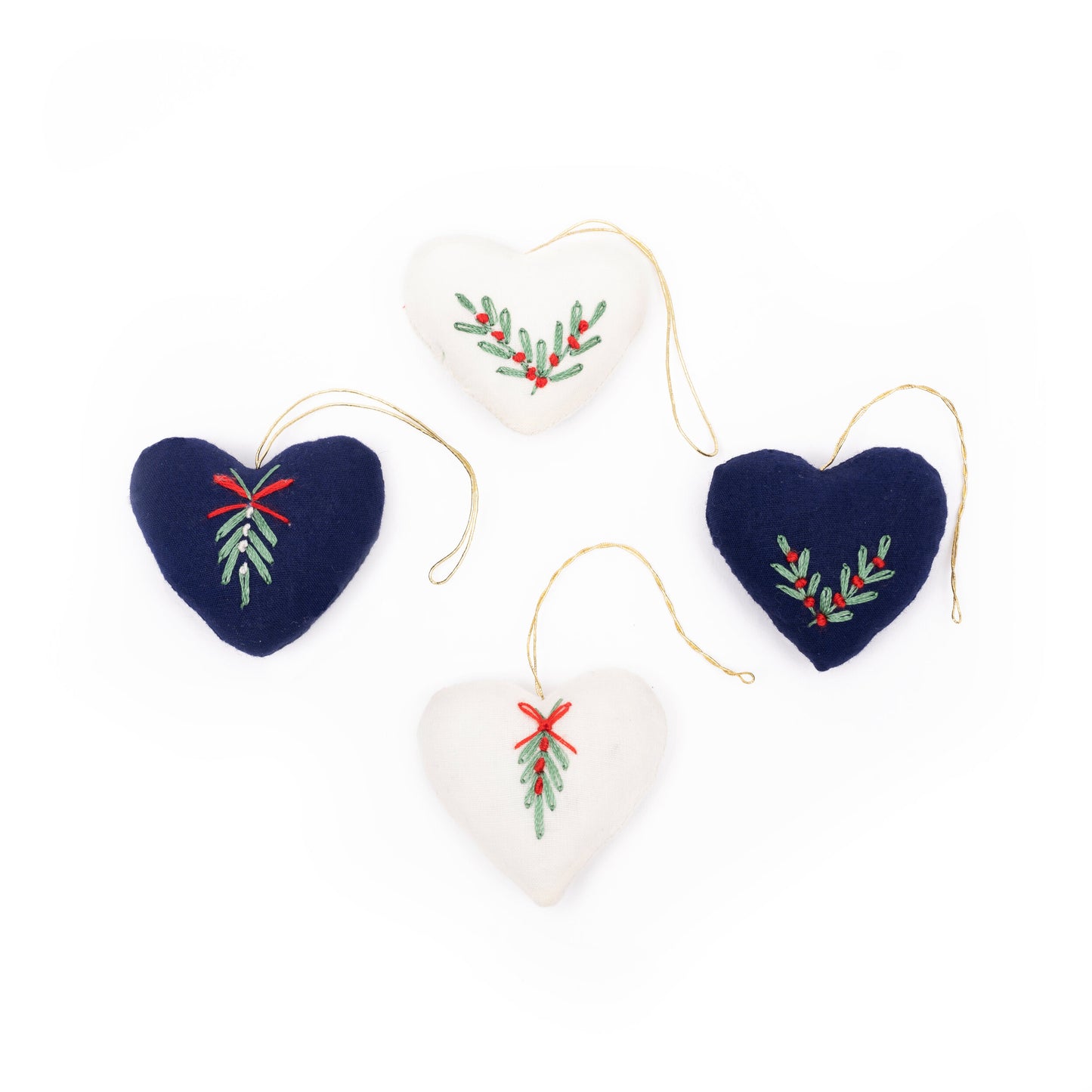 BRODERTE JULEHJERTER BLÅ 4 PK fra Others - 4 cm