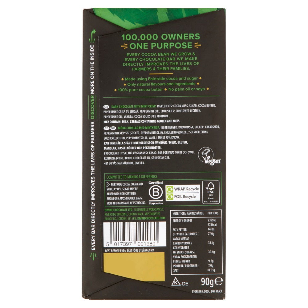 DIVINE 70% MØRK SJOKOLADE MED CRISPY MINT 90 GRAM