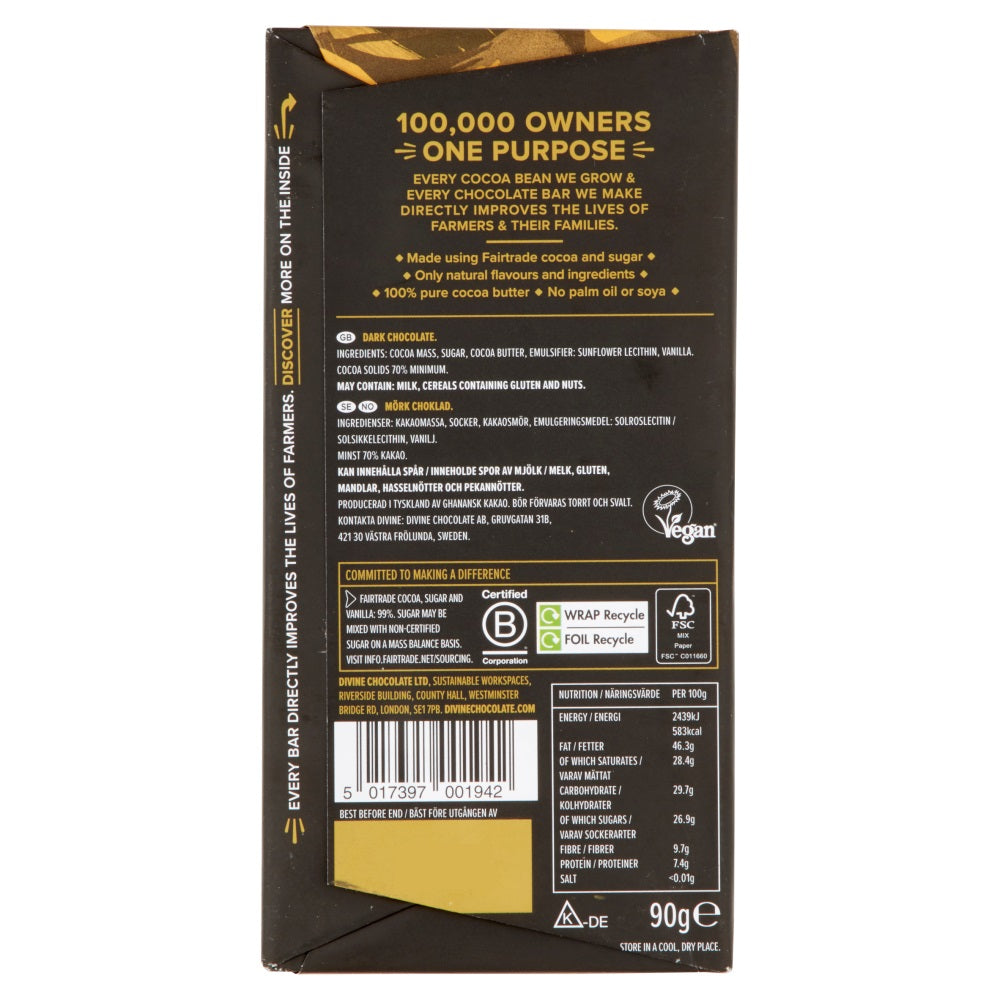 DIVINE 70% MØRK SJOKOLADE 90 GRAM