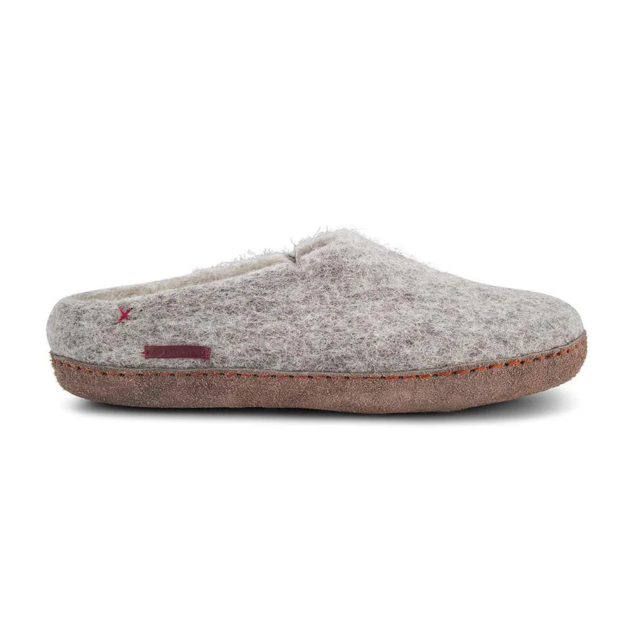 BETTERFELT SLIPPER ULLTØFFEL MED LÆRSÅLE - lys grå