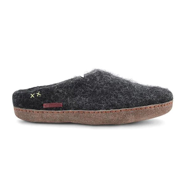 BETTERFELT SLIPPER ULLTØFFEL - SORT MED LÆRSÅLE