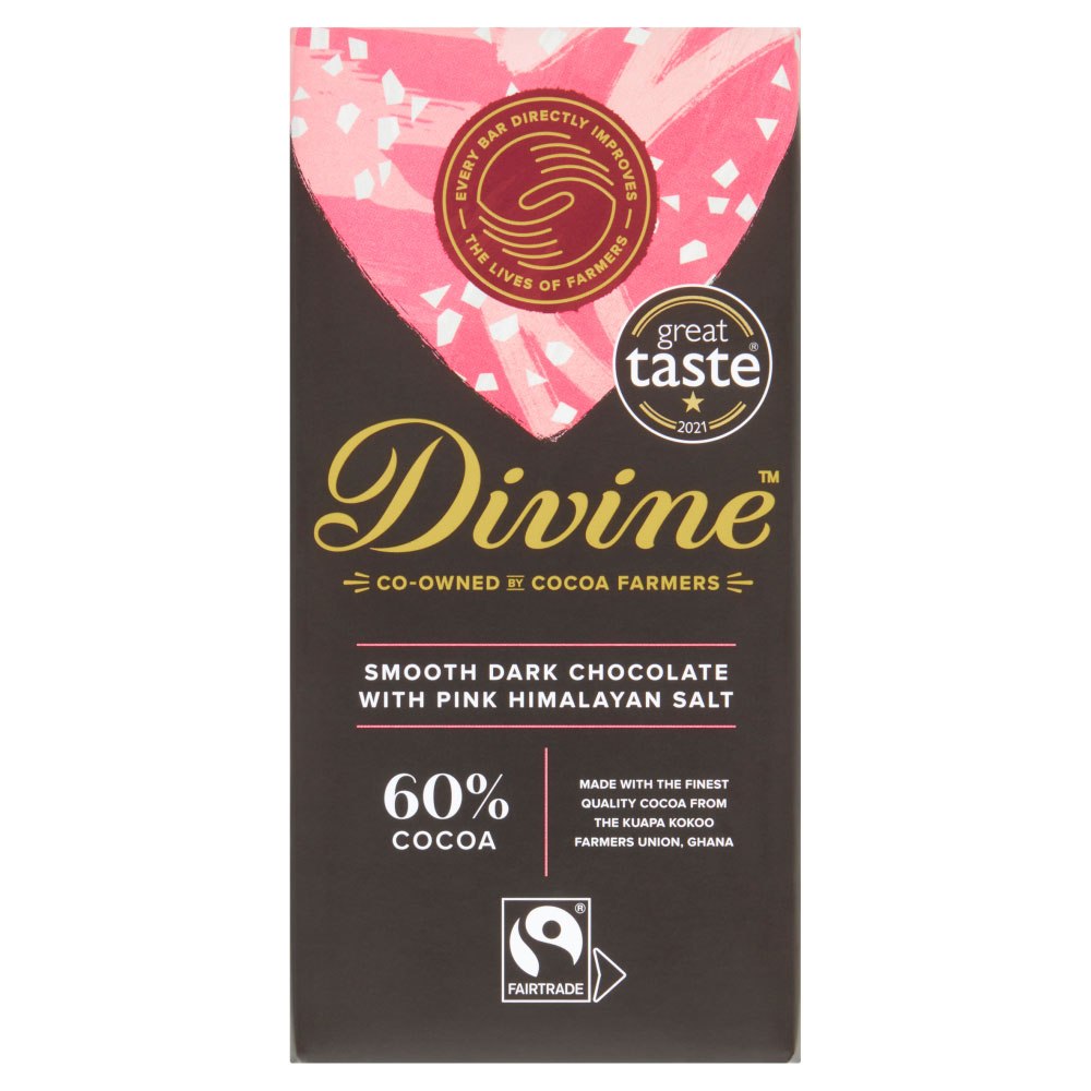 DIVINE 60% MØRK SJOKOLADE PINK HIMALAYA SALT 90 GRAM