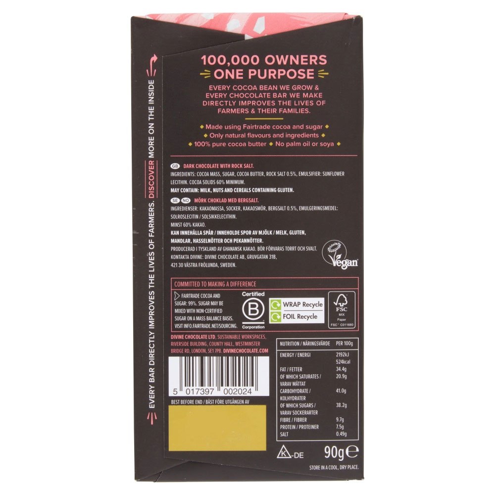 DIVINE 60% MØRK SJOKOLADE PINK HIMALAYA SALT 90 GRAM