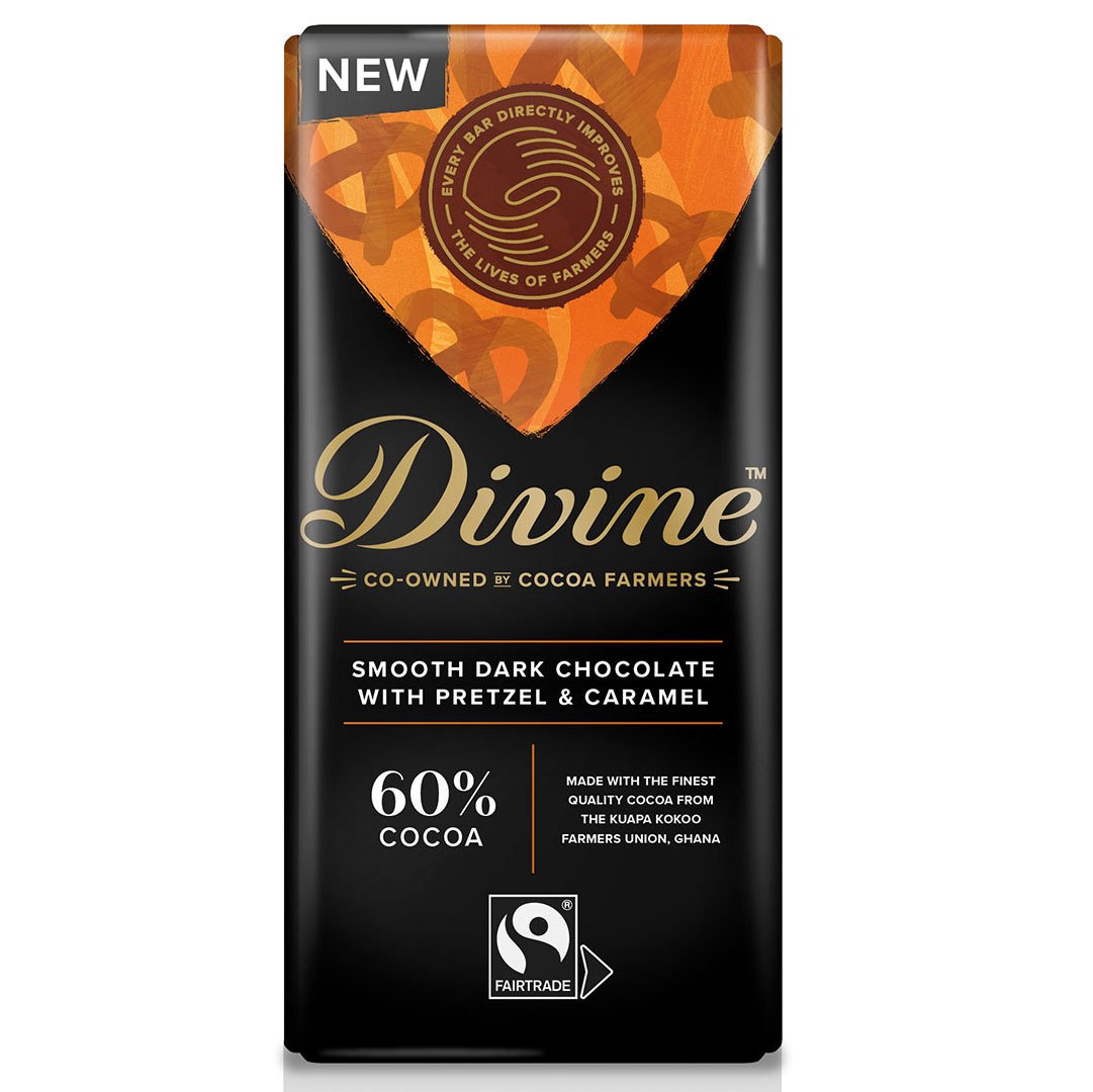 DIVINE 60% MØRK SJOKOLADE PRETZEL & CARAMEL 90 GRAM
