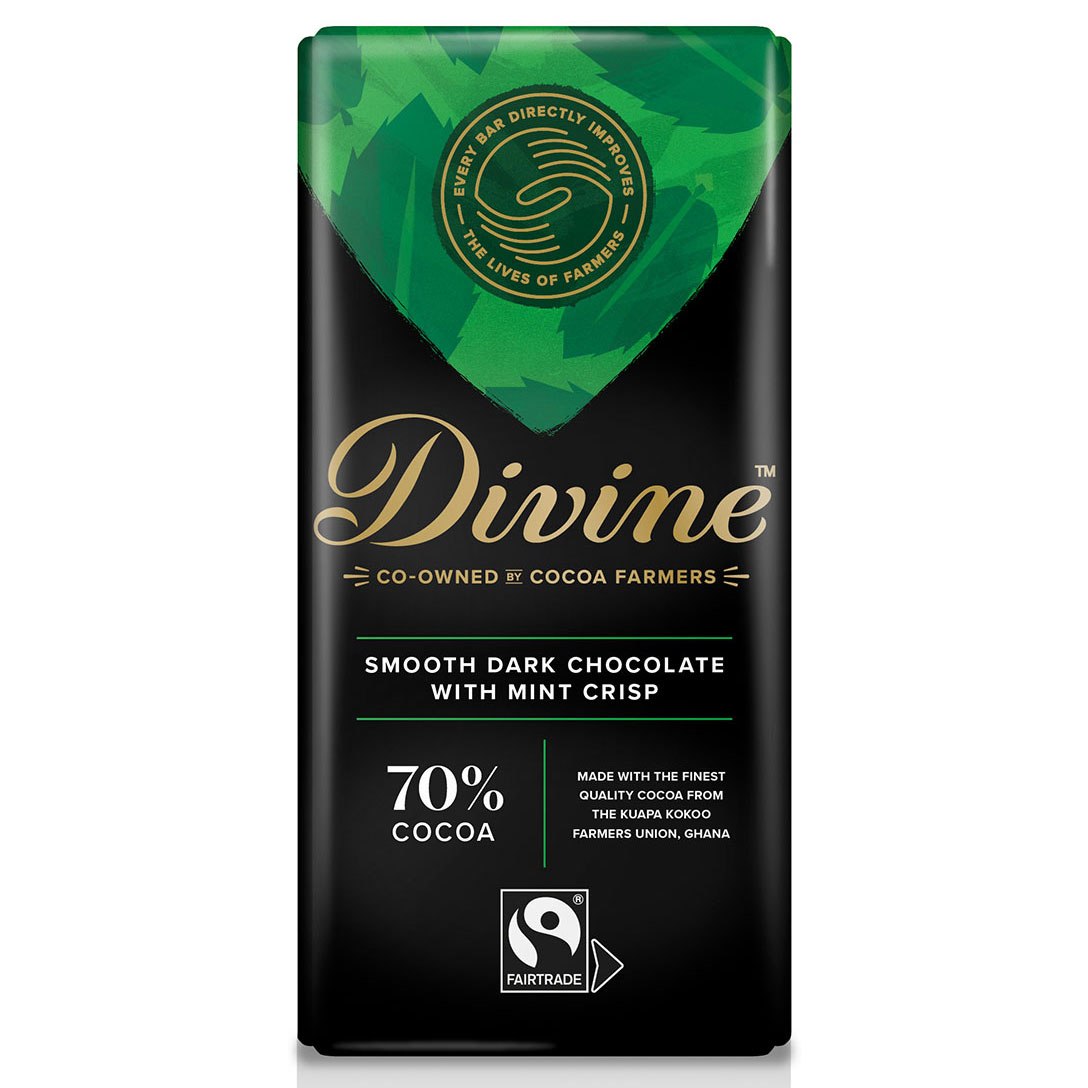 DIVINE 70% MØRK SJOKOLADE MED CRISPY MINT 90 GRAM