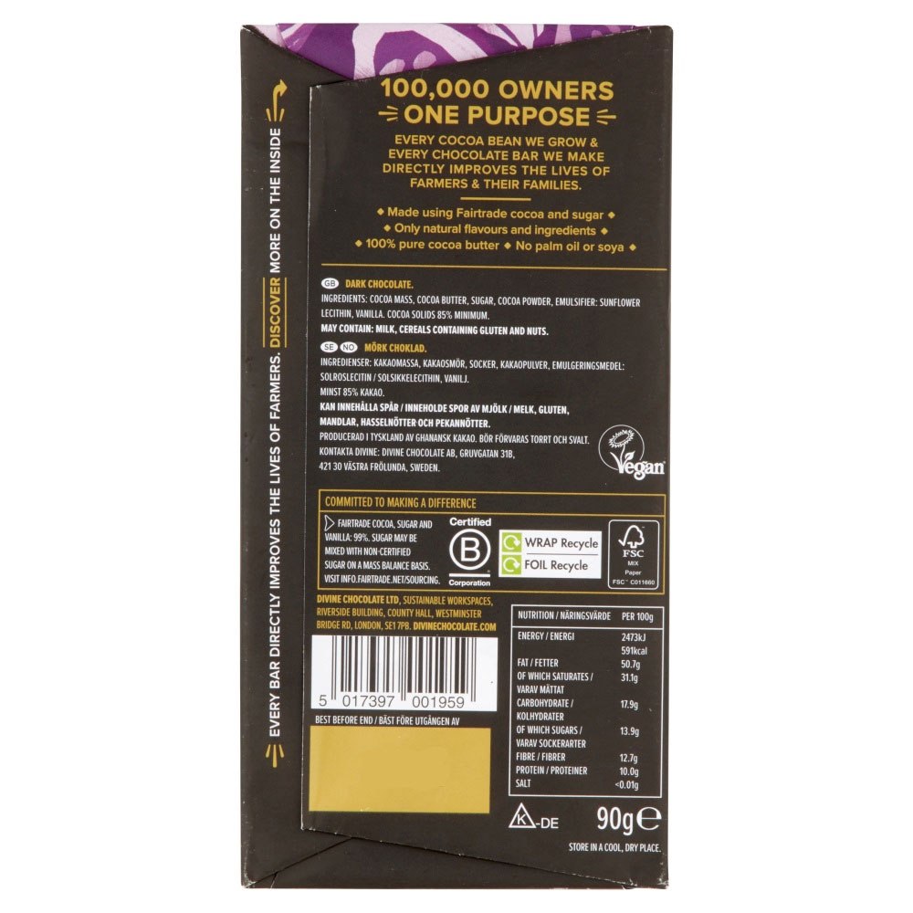 DIVINE 85% MØRK SJOKOLADE 90 GRAM