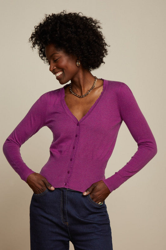 COCOON CARDIGAN V HALS VIVID PURPLE  fra King Louie